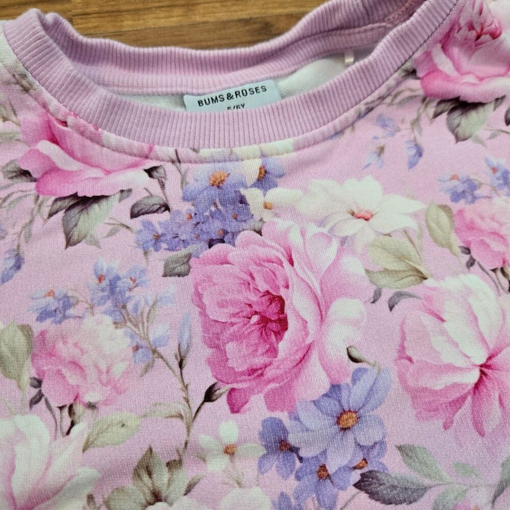Bums‎ & Roses girls 5-6Y Crew Neck Sweatshirt Floral Pink Bamboo Viscose SOFT